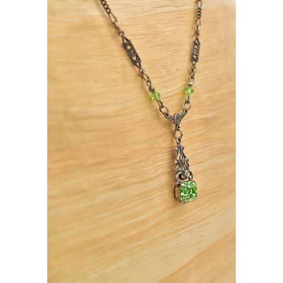 Sadie Green Vintage Crystal Collar Y Drop Silver Prong Rhinestone Signed Bin6B - Picture 5 of 12